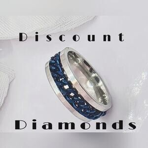 SPINNER  Titanium Polished Silver Ring - Blue Chain